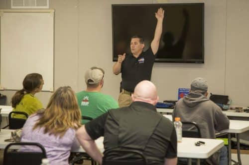 a picture of one of our instructors at Colorado Handgun Safety teaching a class