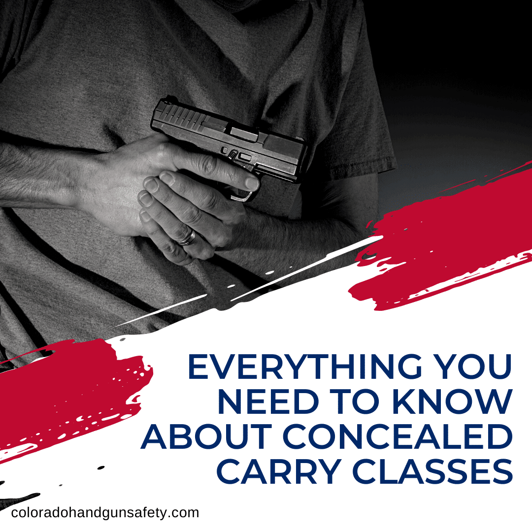 The graphic shows a black and white image of a man holding a gun. On the bottom portion of the graphic is the title of the blog, which reads, "Everything You Need To Know About Concealed Carry Classes."