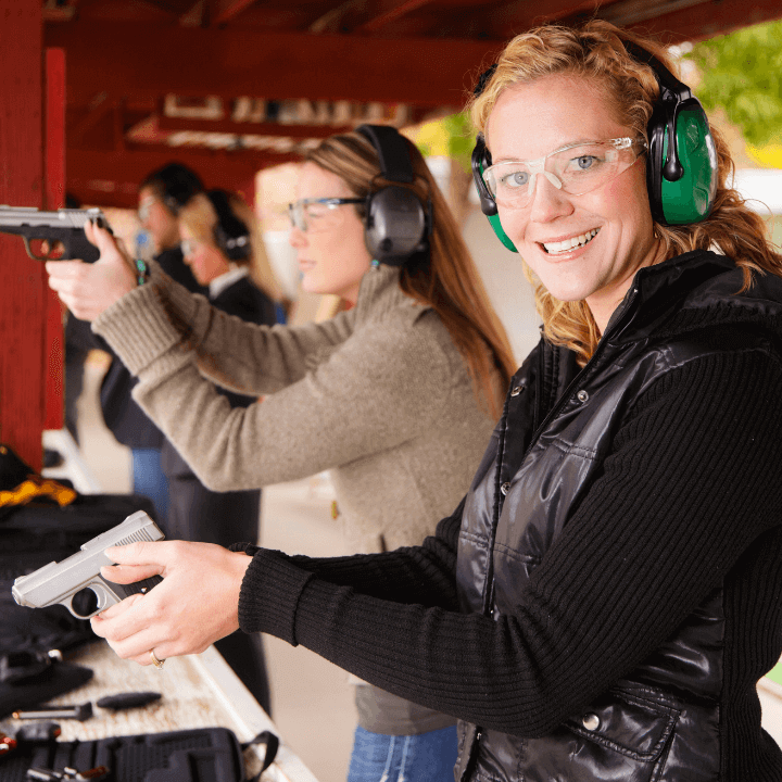 A picture of a women's gun safety training course.