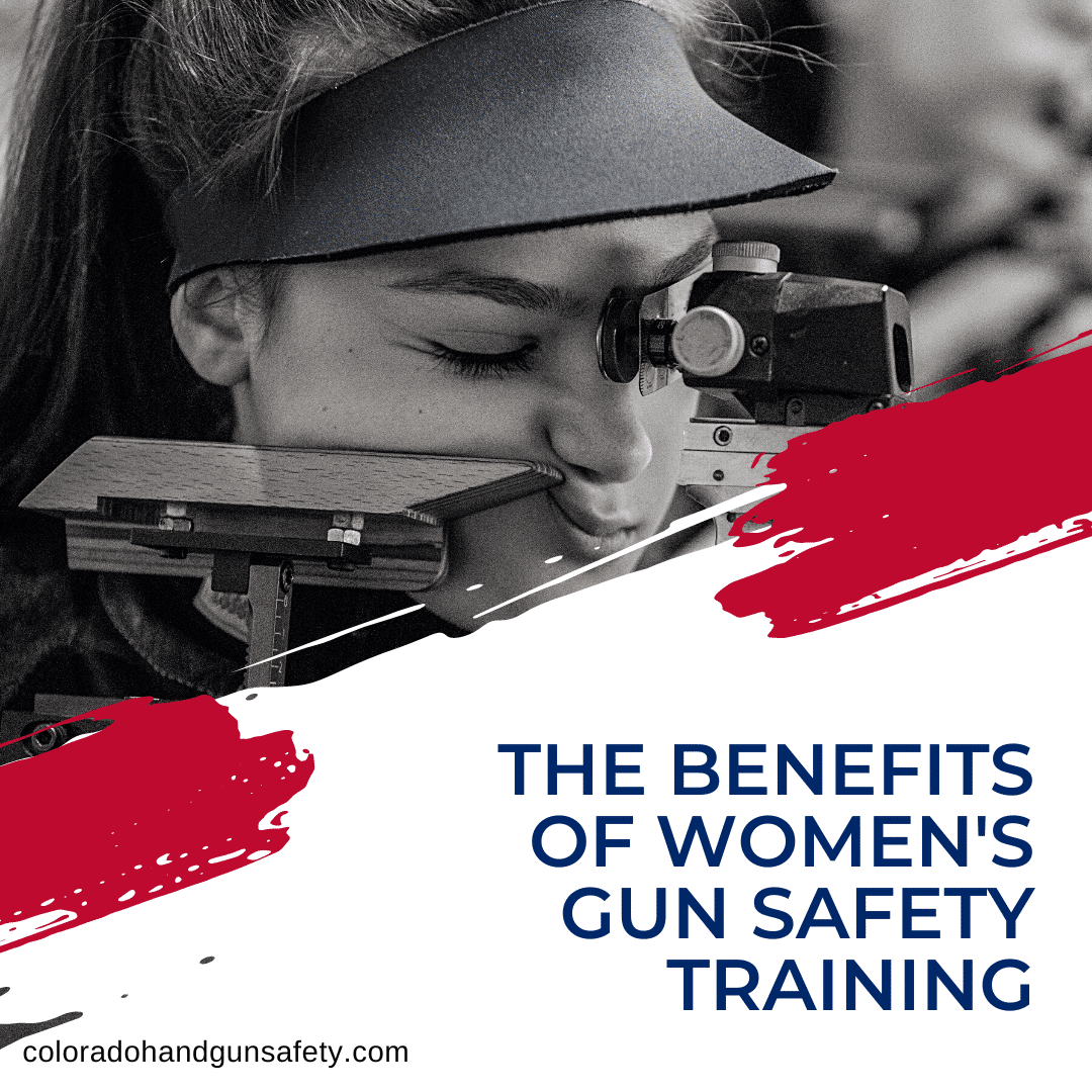 A picture of a woman shooting a gun and a blog title that reads, "The Benefits of Women's Gun Safety Training".