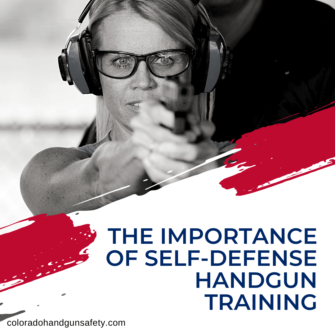 a picture of a woman firing a handgun with a blog title that reads, "the importance of self-defense handgun training".