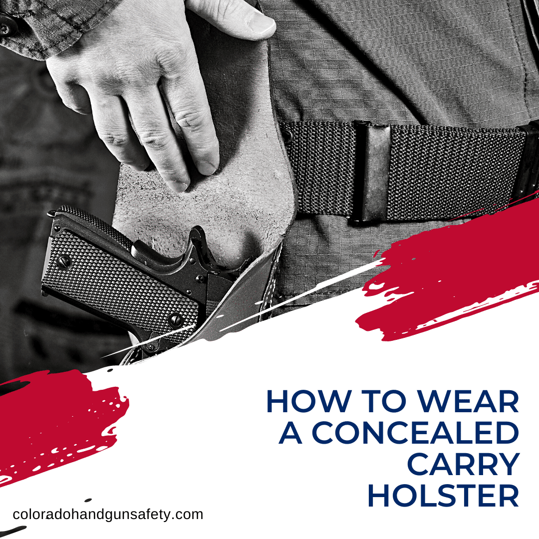 A picture of someone with a gun in a concealed carry holster with the blog title that reads, "How to Wear a Concealed Carry Holster".