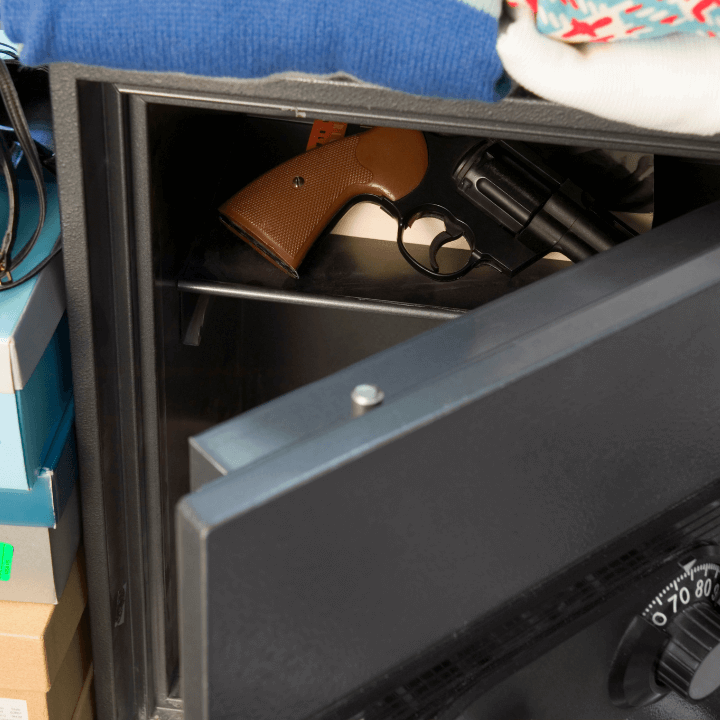 A gun sitting in a hotel safe